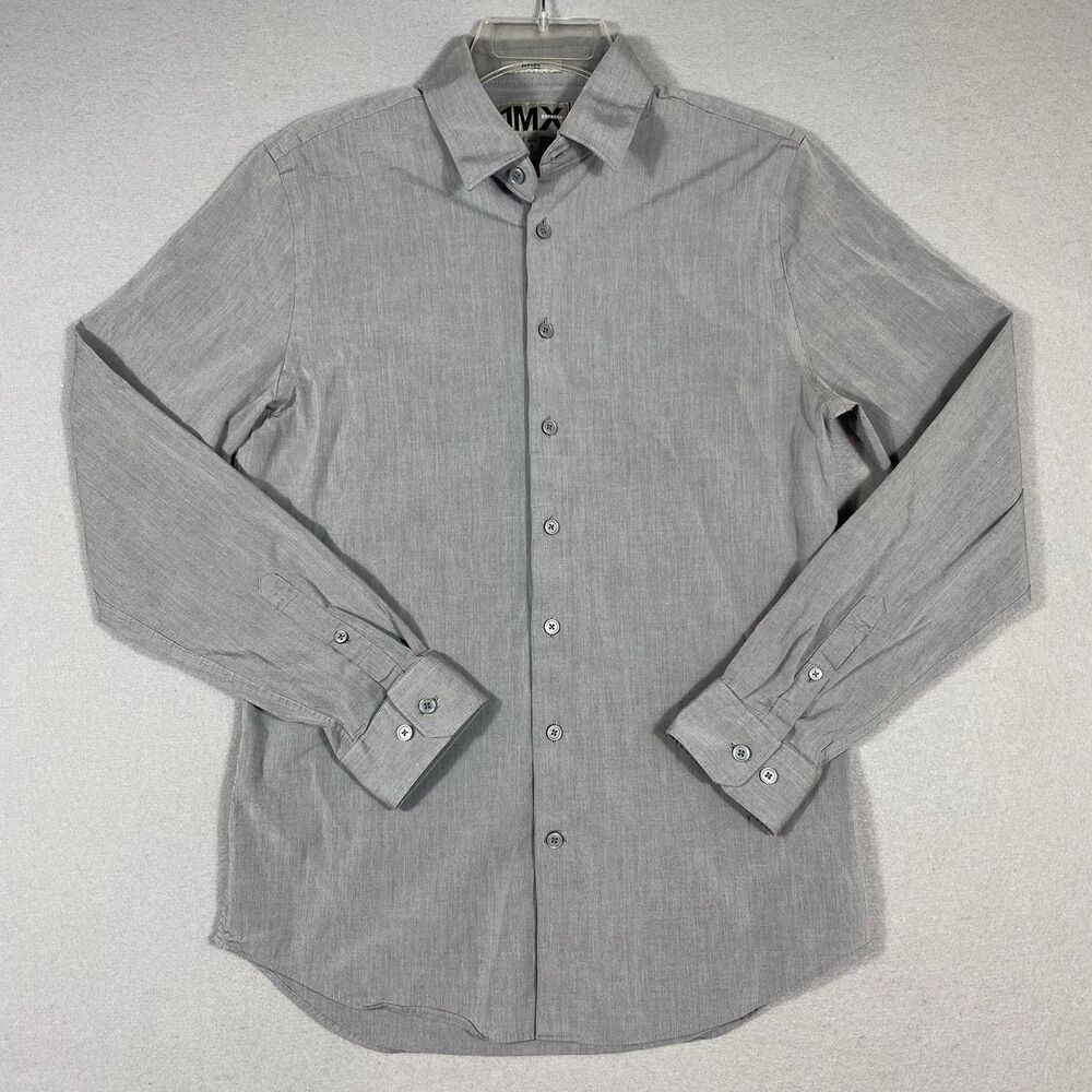 Express 1MX Men’s Gray Fitted Button Up Dress Shirt Size Medium Business Work